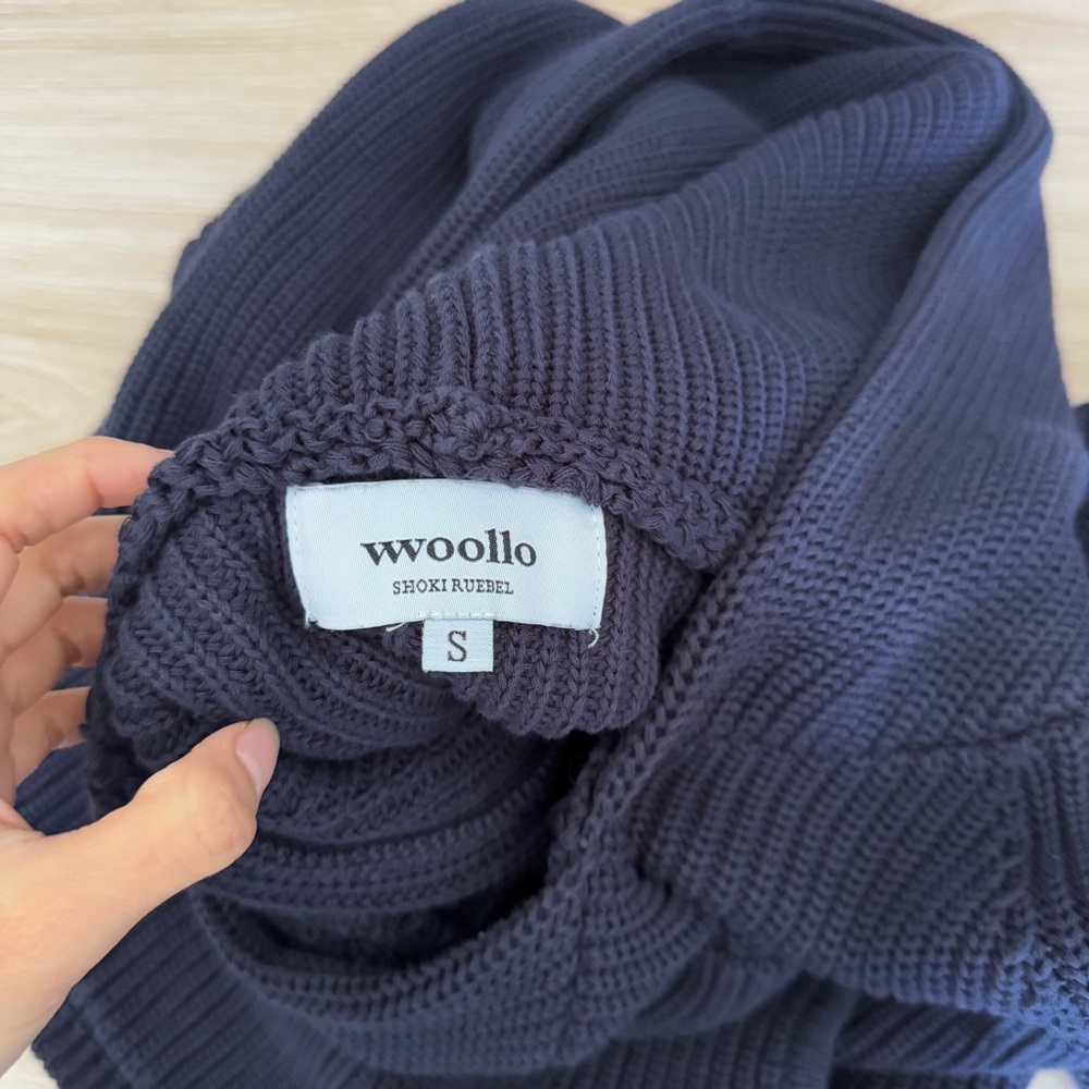 Vwoollo Small Star Knit Hoodie Pullover Navy Chunky Thick - Picture 5 of 9